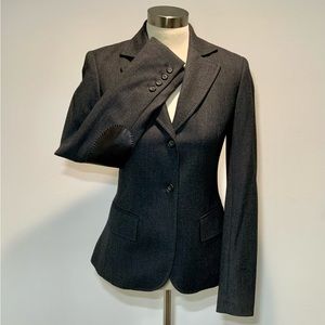 Kulson Italy-Heather black suit jacket with brown leather elbow patches. Size 40